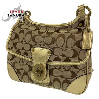 コーチ(COACH)のCOACH コーチ シグネチャー ベージュ ゴールド ゴールド金具 キャンバス /レザー ショルダーバッグ 斜め掛けバッグ レディース 402607 【中古】(ショルダーバッグ)