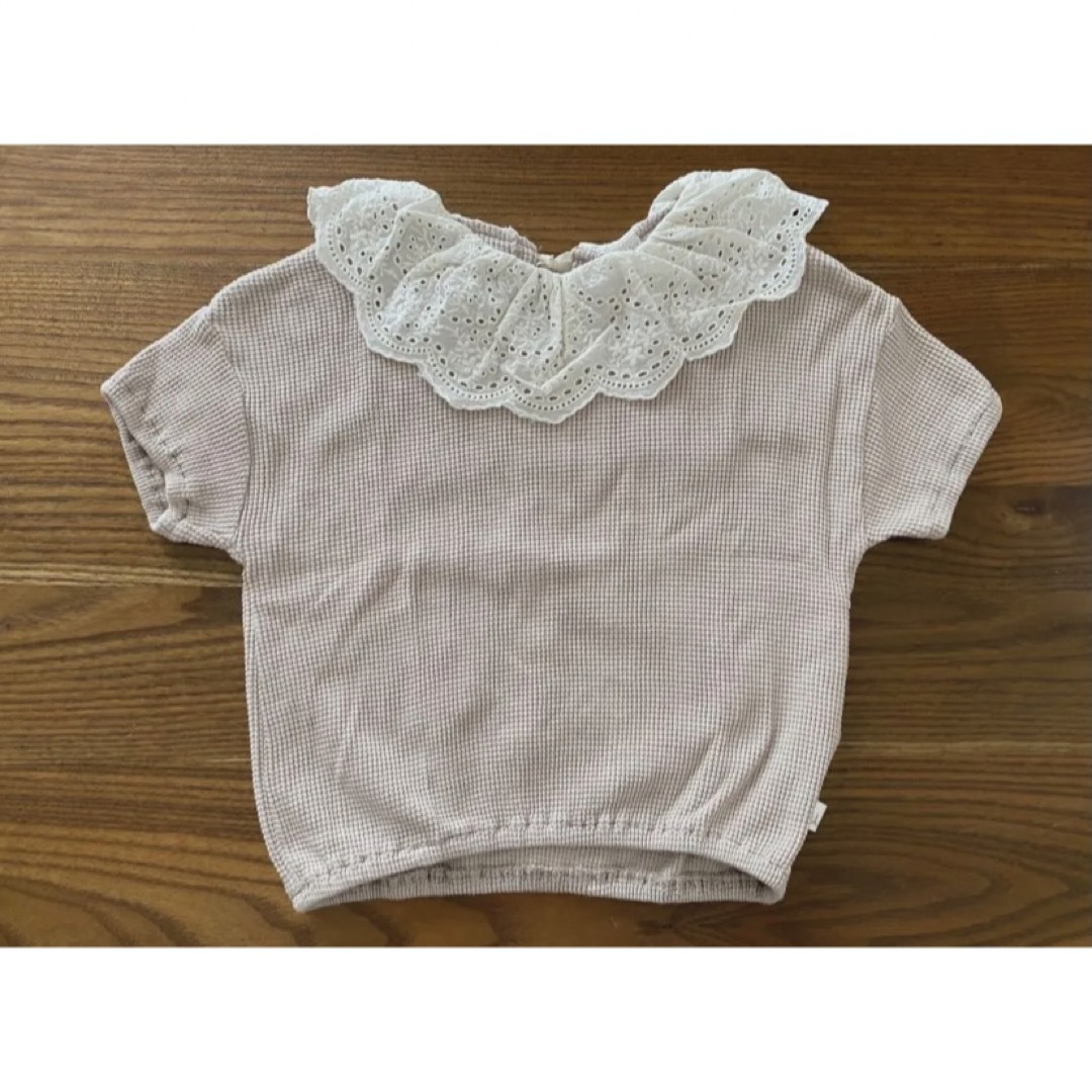 tete a tete(テータテート)のtete a tete フリル襟トップス  ワッフル 95 キッズ/ベビー/マタニティのキッズ服女の子用(90cm~)(Tシャツ/カットソー)の商品写真