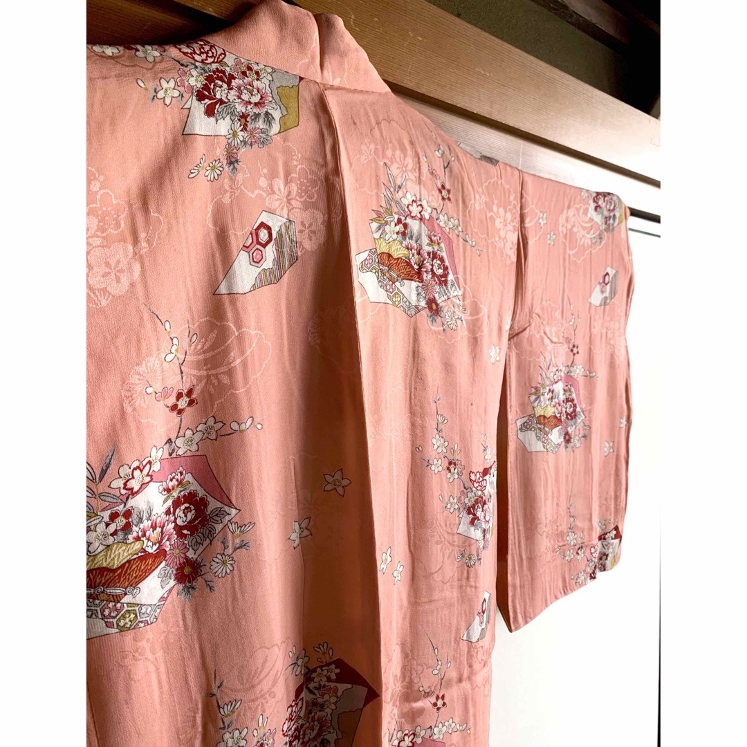 ◆着物 花柄 和装 振袖 単衣 羽織 和装 牡丹 桜 梅 さくら サーモンピンク レディースの水着/浴衣(着物)の商品写真