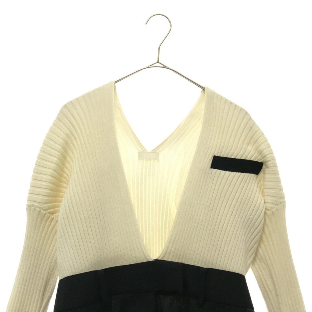 Sacai サカイ 21SS LOOK3 V KNIT TOPS DOCKING TROUSERS-CUT DRESS 21-05529 Vネックニットドッキングトラウザーカットドレス ワンピース ホワイト/ブラック レディース