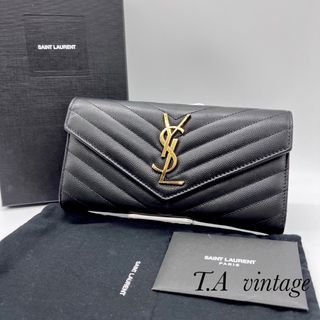 サンローラン(Saint Laurent)の美品！サンローラン　パリ　YSL  Vステッチ　長財布　ブラック(財布)