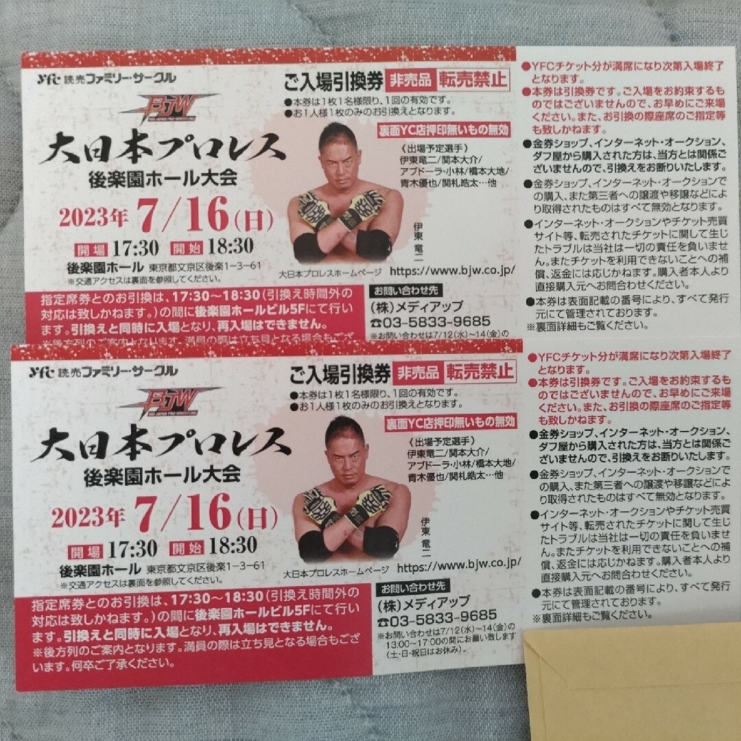 最終値下げ❗️大日本プロレス後楽園ホール大会7/16入場引換券 チケットのスポーツ(格闘技/プロレス)の商品写真