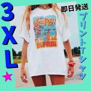 Tシャツ　半袖　プリントTシャツ　サーフィン　夏　レディース　メンズ　白　3XL(Tシャツ(半袖/袖なし))