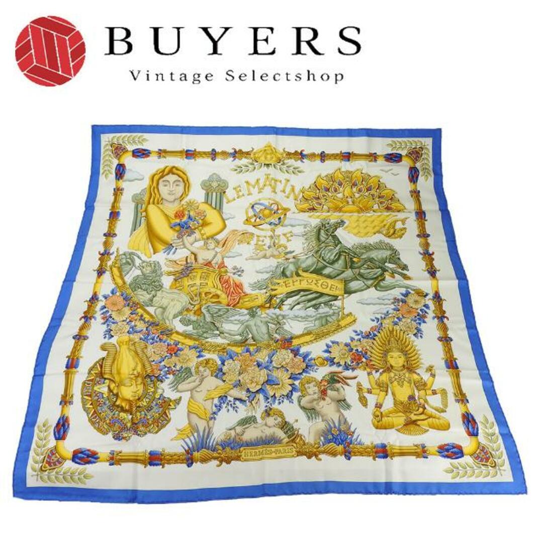 エルメス スカーフ カレ90 シルク100％ Le Matin Neuf 新しい朝 ブルー ホワイト イエロー レディース 女性 HERMES CARRE90 scarf silk blue white yellow