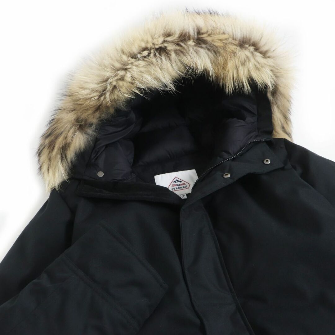 美品□PYRENEX/ピレネックス ANNECY FUR ラクーンファー フーデッド ダブルZIP ダウンコート/ダウンジャケット ブラック M 正規品 メンズ