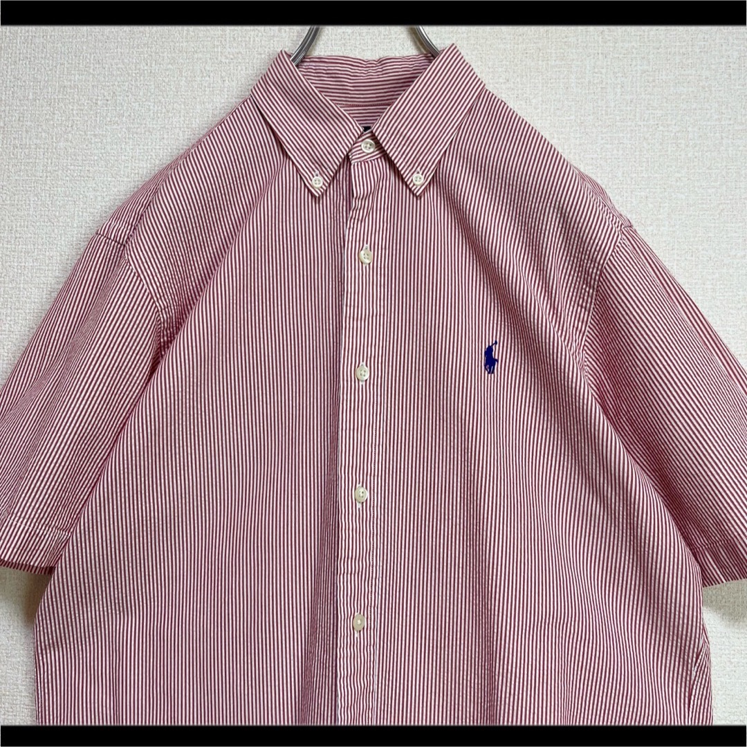 ラルフローレン BDシャツ 半袖 赤 ストライプ シアサッカー生地 青ポニー刺繍 | フリマアプリ ラクマ