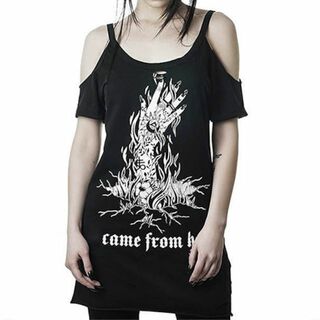 came from hell プリント オープンショルダー 半袖Tシャツ(カットソー(半袖/袖なし))