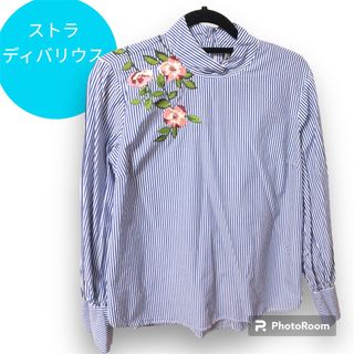 ストラディバリウス(stradivarius)のストラディバリウス　ストライプ刺繍シャツLサイズ★送料無料★24時間以内発送(シャツ/ブラウス(長袖/七分))