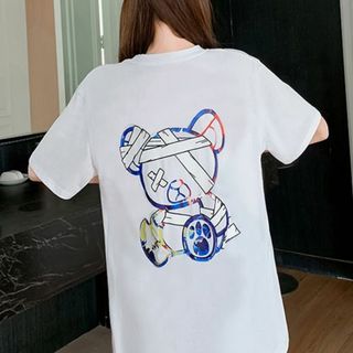 VIOLENCEレインボーベアー プリント 半袖Tシャツ（ホワイト）(Tシャツ(半袖/袖なし))