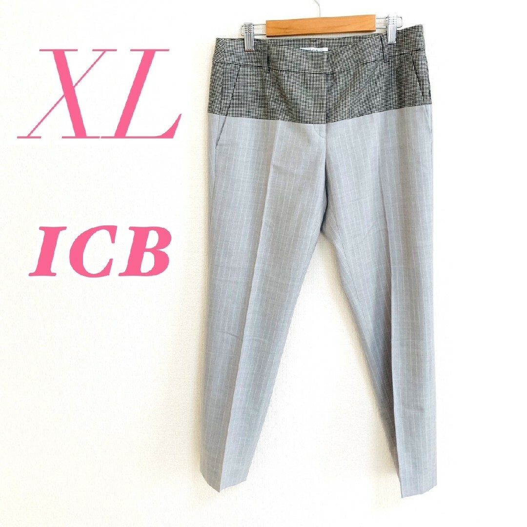 ICB(アイシービー)のICB アイシービー XL レディース テーパードパンツ 千鳥格子 ストライプ レディースのパンツ(クロップドパンツ)の商品写真