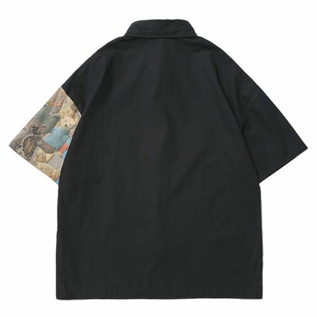  テディベア柄 切り替えデザイン ブラウス 半袖シャツ（ブラック）※ レディースのトップス(シャツ/ブラウス(半袖/袖なし))の商品写真