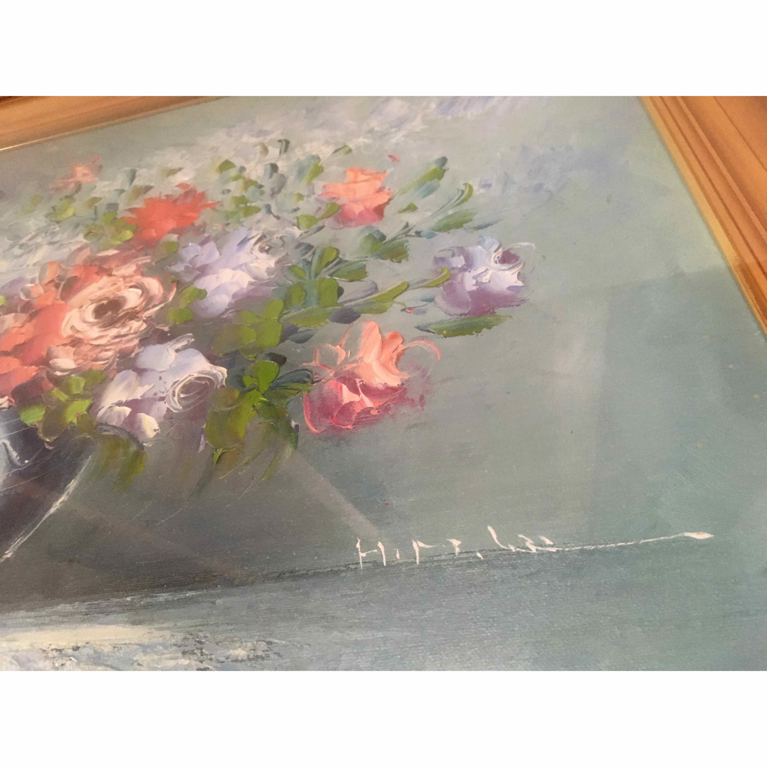 絵画/タペストリー油絵　バラ　花