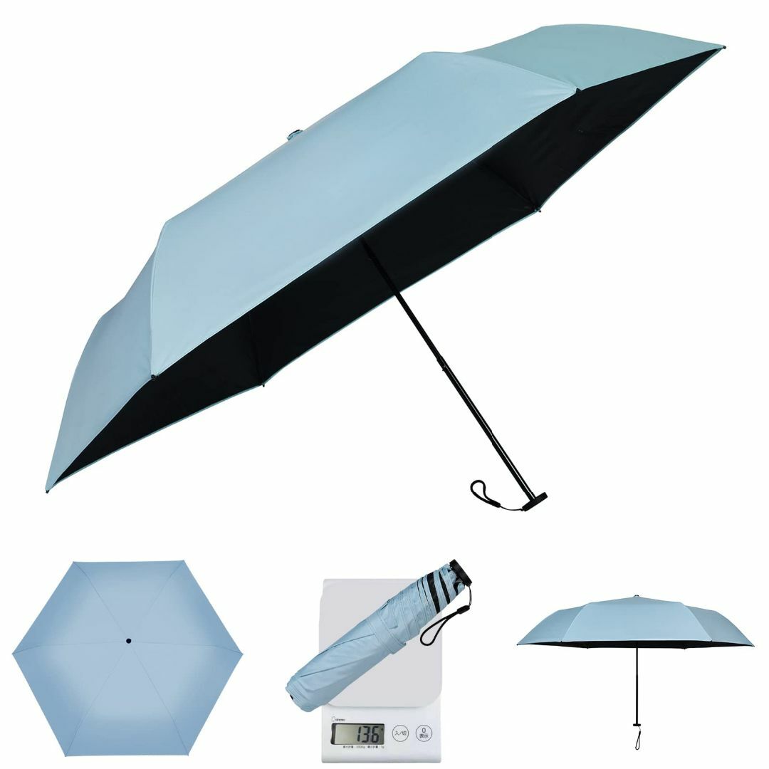 【色: 手動-ブルー】折りたたみ傘 日傘 超軽量136g 晴雨兼用 99.9％以