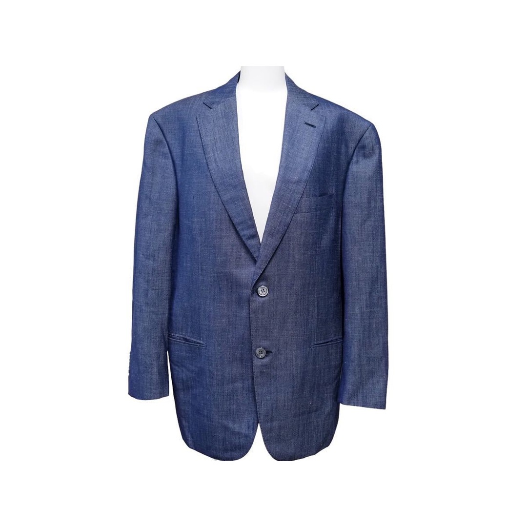 BRIONI ブリオーニ ウールジャケット トップス スーツ 上着 RGODOL ウール シルク 麻 ブルー 袖詰めあり 美品  41827約46cm着丈