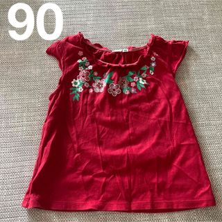 オシュコシュ(OshKosh)の花柄の刺繍とプリント　ノースリーブ　カットソー(Tシャツ/カットソー)