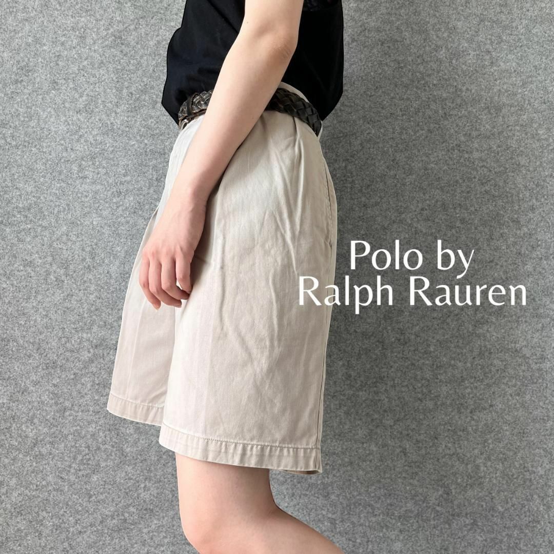 POLO RALPH LAUREN(ポロラルフローレン)の【ラルフローレン】90s 2タック ワイド クラシック チノ ハーフパンツ 白系 メンズのパンツ(ショートパンツ)の商品写真