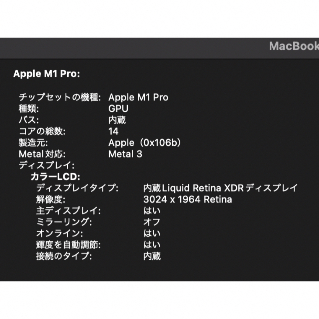 Apple(アップル)の【美品、追記あり】M1Pro 14インチ 32GB 1TB JIS スマホ/家電/カメラのPC/タブレット(ノートPC)の商品写真