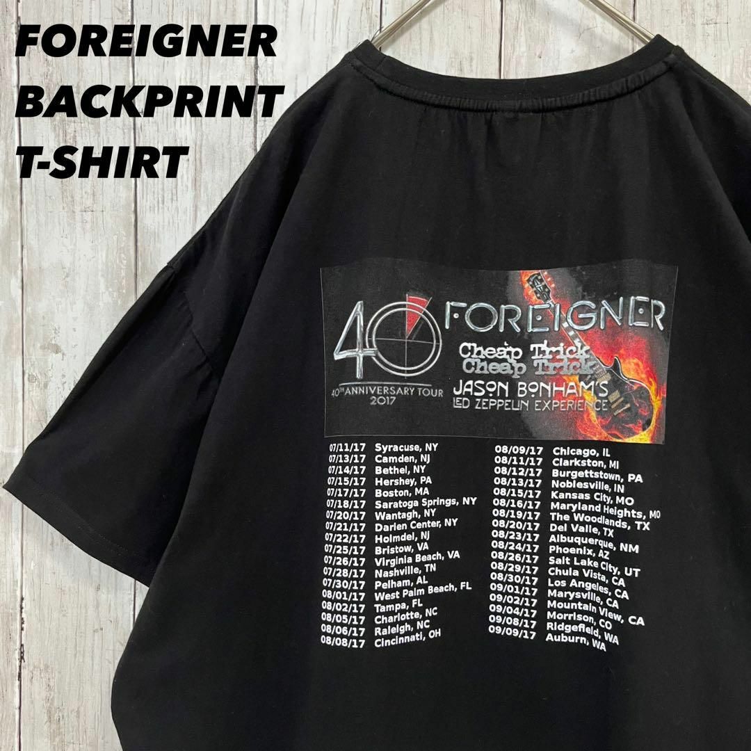 MUSIC TEE(ミュージックティー)のロックバンドTシャツ古着FOREIGNERバックプリントTシャツ　サイズXXL黒 メンズのトップス(Tシャツ/カットソー(半袖/袖なし))の商品写真