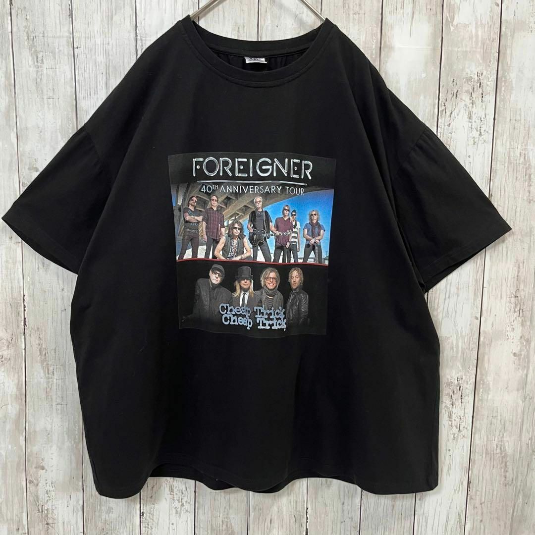 MUSIC TEE(ミュージックティー)のロックバンドTシャツ古着FOREIGNERバックプリントTシャツ　サイズXXL黒 メンズのトップス(Tシャツ/カットソー(半袖/袖なし))の商品写真