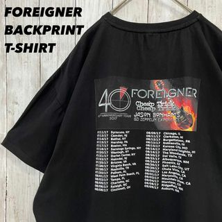 ミュージックティー(MUSIC TEE)のロックバンドTシャツ古着FOREIGNERバックプリントTシャツ　サイズXXL黒(Tシャツ/カットソー(半袖/袖なし))