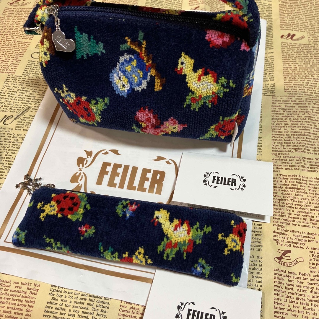 FEILER2点FEILER ネイビーハイジポーチ学校フェイラーペンケース　ノベルティ付き