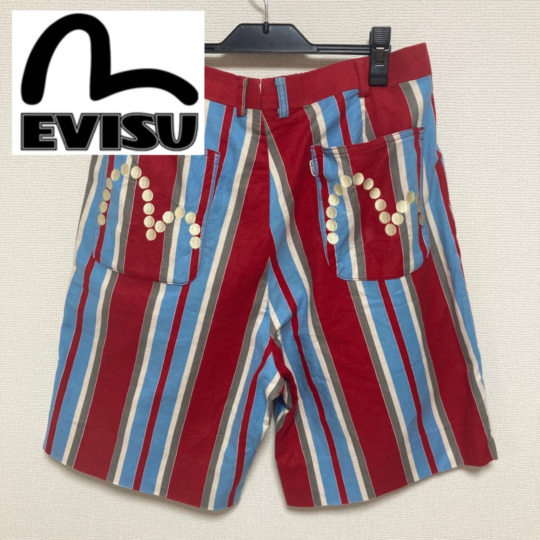 EVISU マルチストライプ ヒッコリー ハーフパンツ エヴィス 日本製 戎