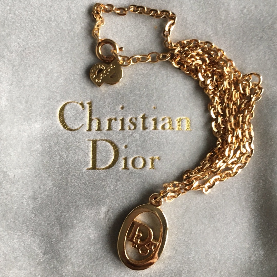 極美品✨Christian Dior CDロゴラインストーンネックレス ゴールド