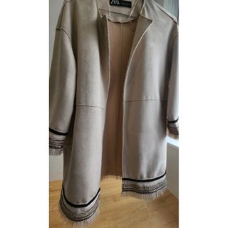 ザラ(ZARA)のコントラストフェイクスエードジャケット(ノーカラージャケット)