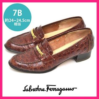 サルヴァトーレフェラガモ(Salvatore Ferragamo)のフェラガモ ロゴプレート 型押し ローファー 革靴 7B(約24-24.5cm)(ローファー/革靴)