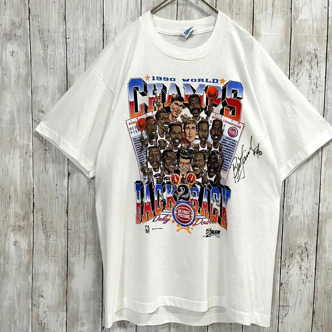 90sヴィンテージ USA製 NBAデトロイトピストンズ プリントTシャツ白-