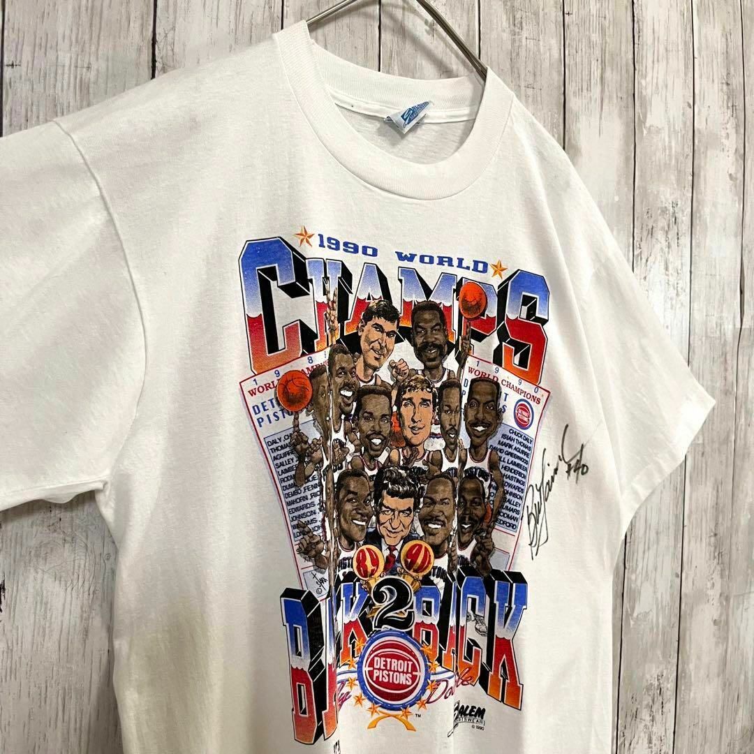 90sヴィンテージ USA製 NBAデトロイトピストンズ プリントTシャツ白-