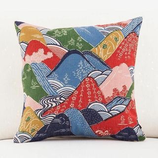 【山】和柄 クッションカバー 45×45cm リネンコットン(クッションカバー)