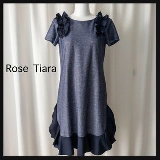 ローズティアラ(Rose Tiara)のRose Tiaraローズティアラ フリル フレアワンピース　38　半袖(ひざ丈ワンピース)