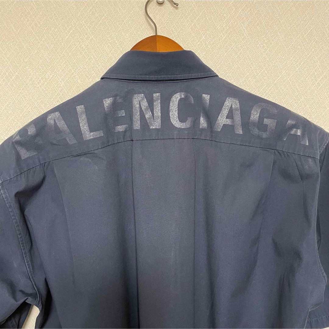 BALENCIAGA バックロゴシャツ バレンシアガ ネイビー 37