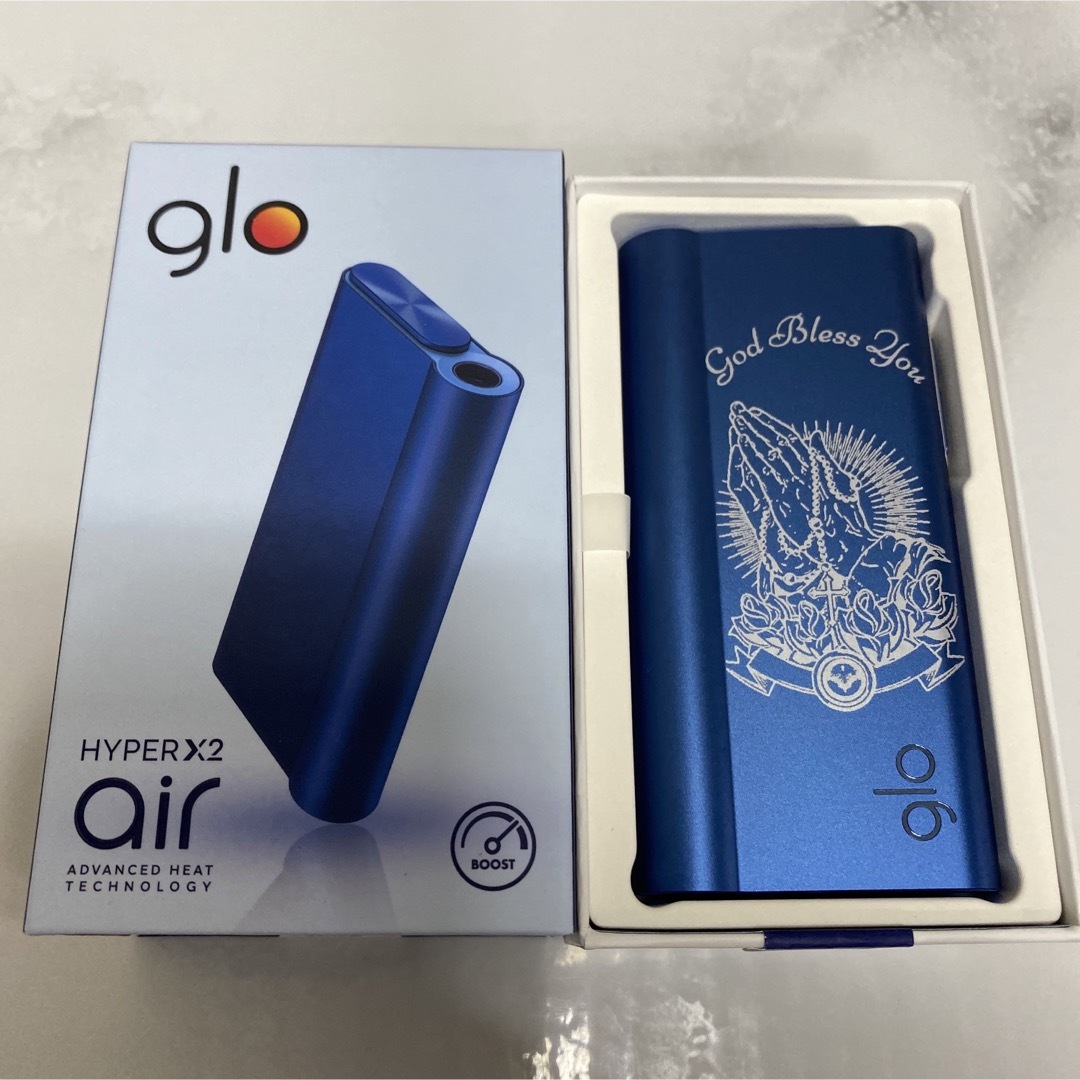 glo 祈り手 レーザー加工 glo hyper air グロー ハイパー エアー 本体の通販 by ライター専門店✨COOL glo HYPER X2 air グローハイパー X2 air オーシャンブルー