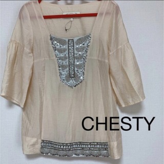 チェスティ(Chesty)の新品韓国製　CHESTY ブラウス　トップス　カットソー夏服半袖シャツ　Mサイズ(シャツ/ブラウス(半袖/袖なし))