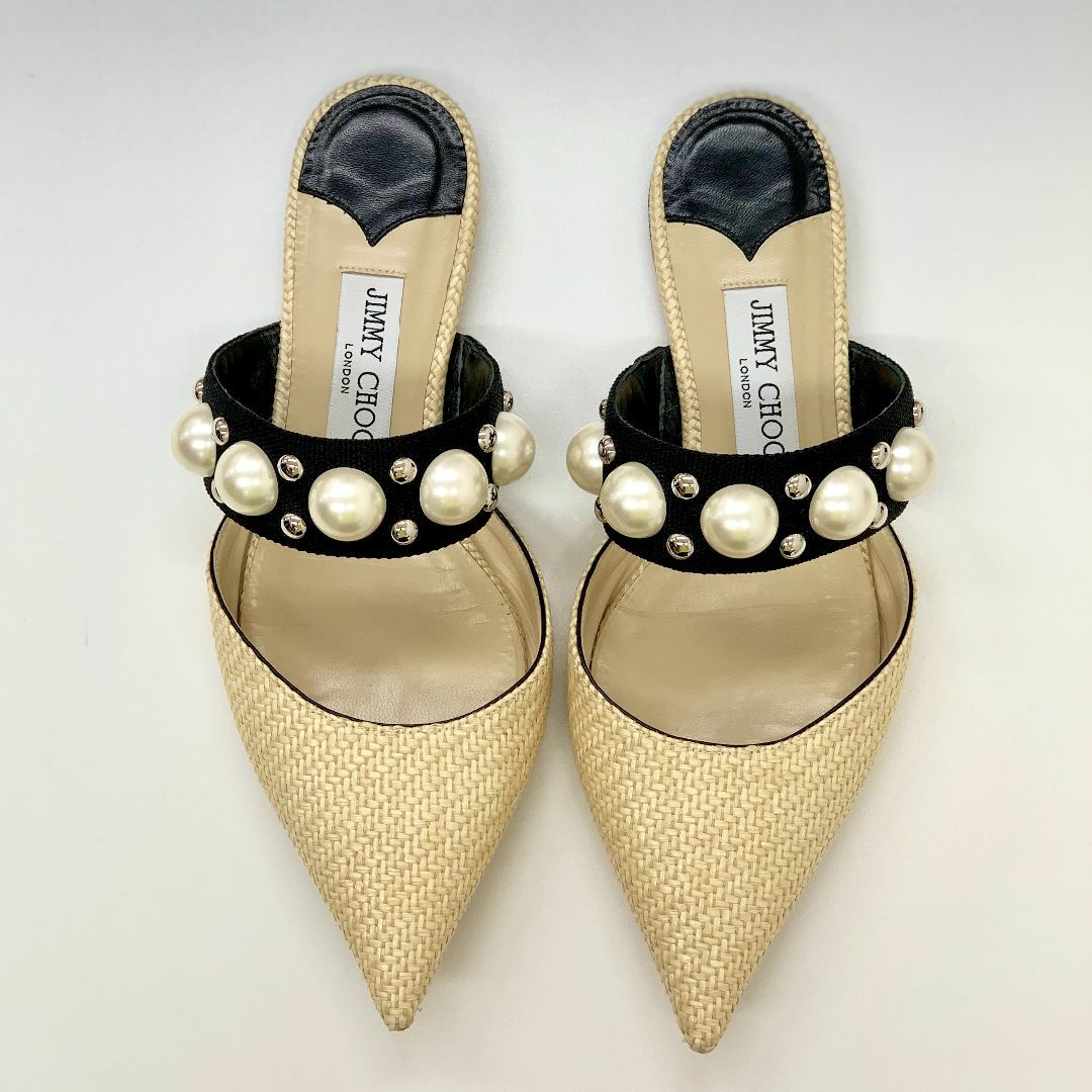 JIMMY CHOO - 5108 ジミーチュウ ストロー パール フラットサンダル