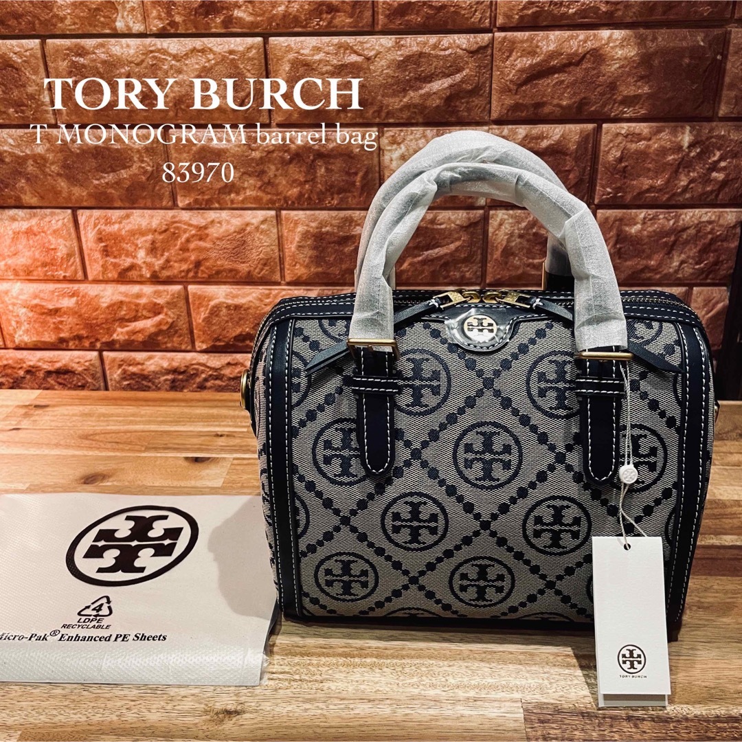 ネイビーシー 【新品未使用！】TORY BURCH Tモノグラム バレルバッグ