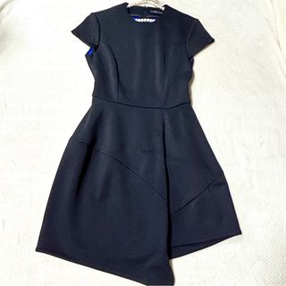 ヨーコチャン ワンピース 変形 アシンメトリー 膝丈 38 M ネイビー 紺