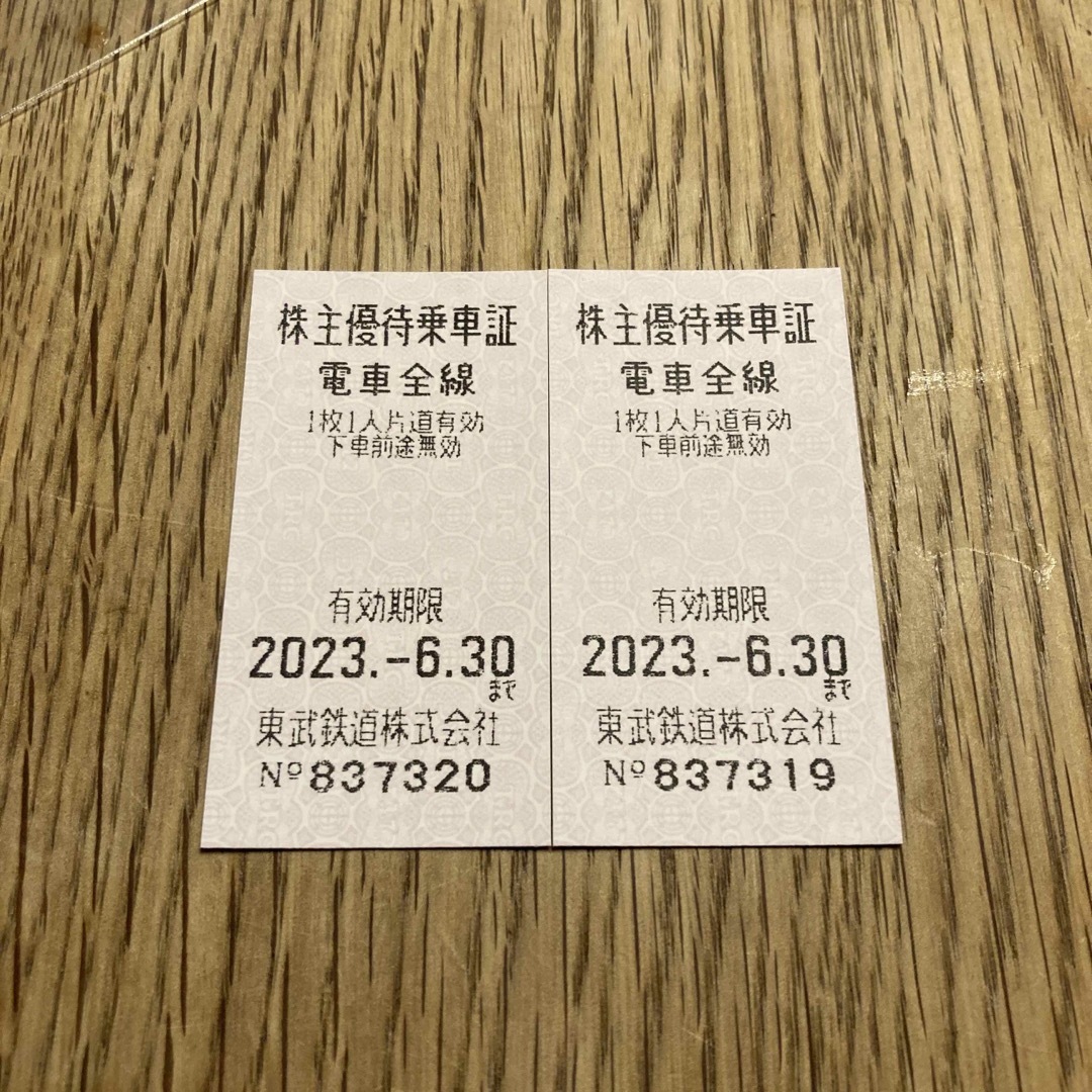 東武鉄道株主優待乗車券　２枚【かんたんラクマパック使用】 チケットの乗車券/交通券(鉄道乗車券)の商品写真