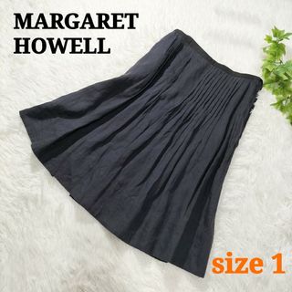 マーガレットハウエル(MARGARET HOWELL)のMARGARET HOWELL リネンスカート ひざ丈 プリーツ ネイビー 1(ひざ丈スカート)