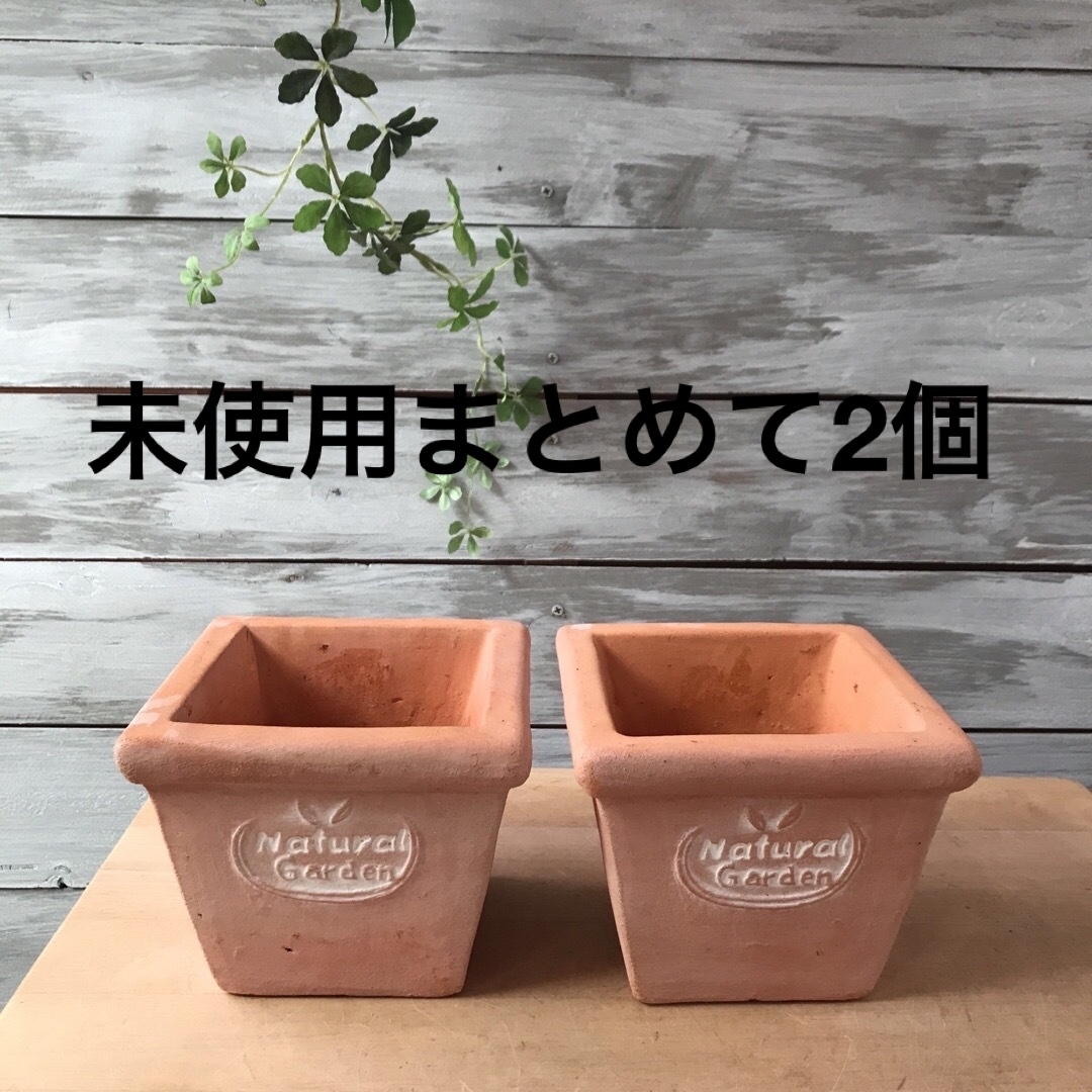 【2個】素焼きテラコッタ鉢 スクエア型natural Garden 多肉植物鉢