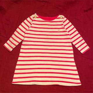 プチバトー(PETIT BATEAU)のプチバトー　ボーダー　マリン　金ボタン　ピンク　ワンピース　ロンT トップス(ワンピース)