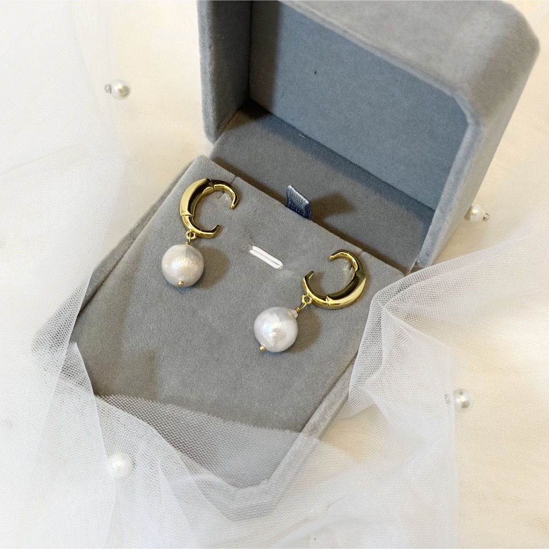 バロックパールピアス♡18k☆淡水パール♡天然真珠☆Cピアス - ピアス