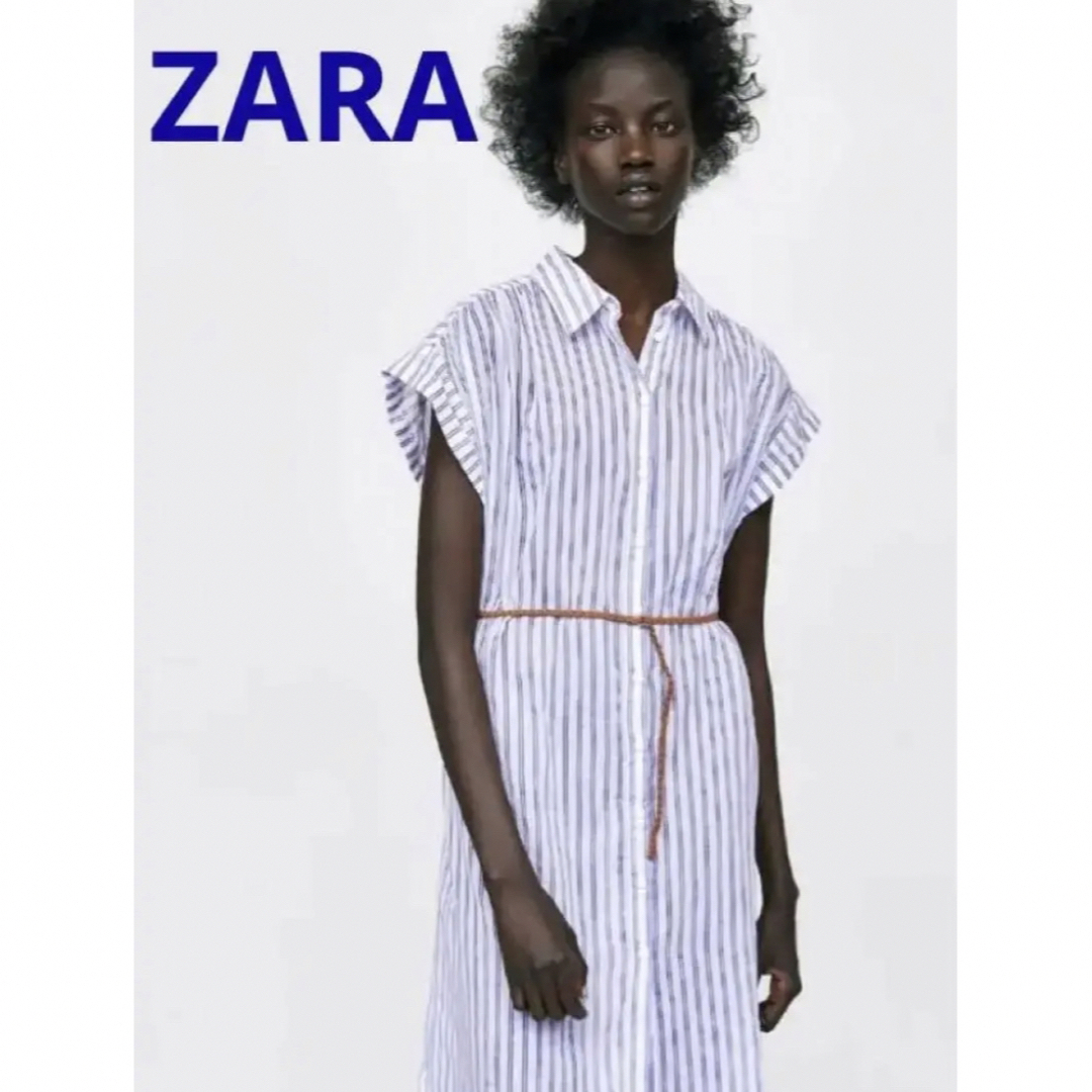 ZARA(ザラ)のZARA ストライプ コットン シャツワンピース レディースのワンピース(ひざ丈ワンピース)の商品写真