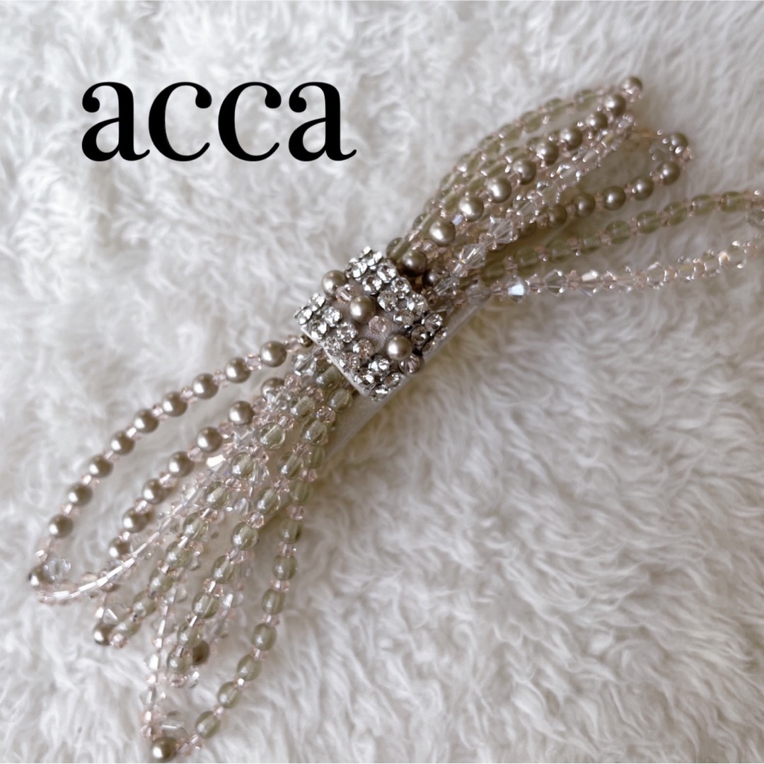 acca(アッカ)のACCA 希少★ ビーズ おリボン バレッタ スワロフスキー レディースのヘアアクセサリー(バレッタ/ヘアクリップ)の商品写真