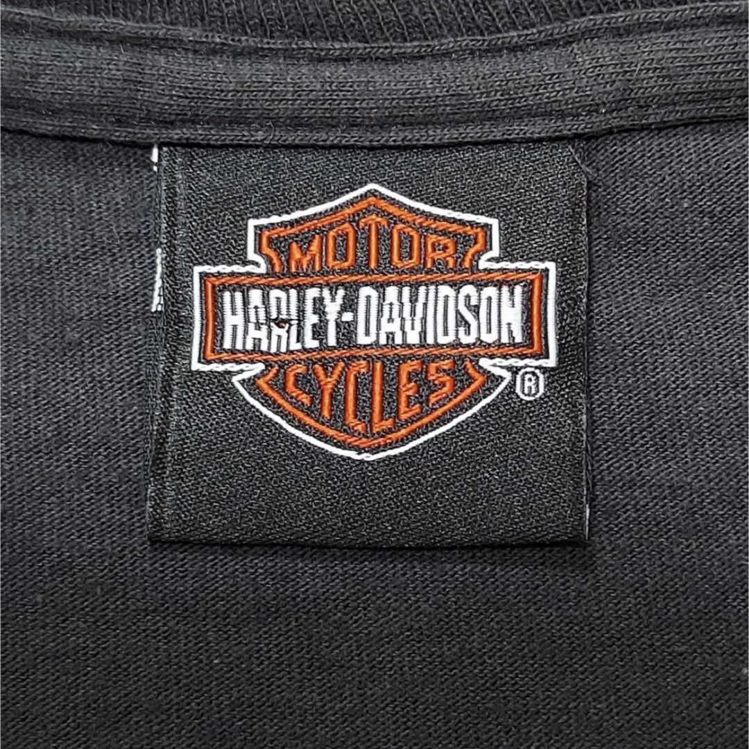ハーレーダビッドソン 両面プリントTシャツ ドクロ バイク L グレー 黒 青