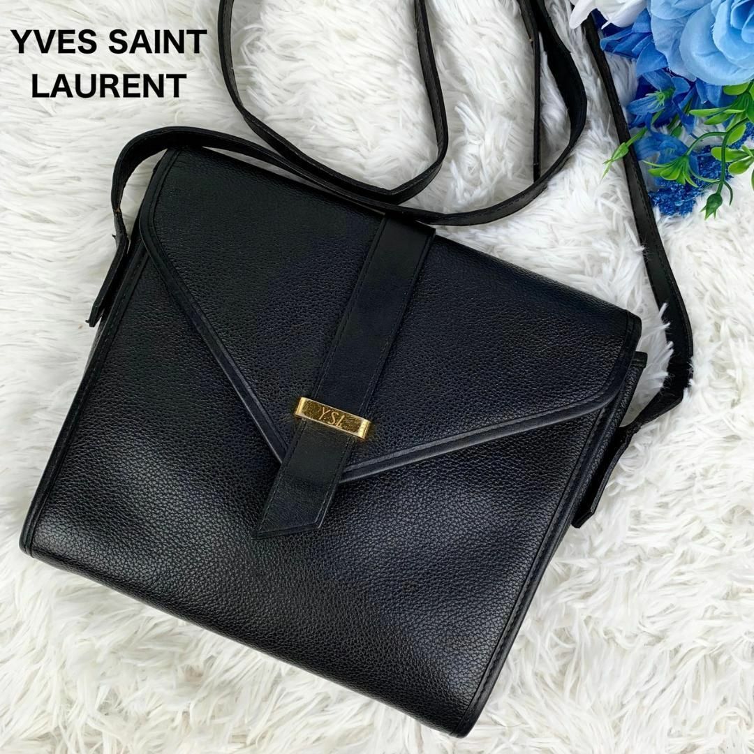 美品✨ イヴサンローラン ショルダーバック YSLロゴ レザー 黒