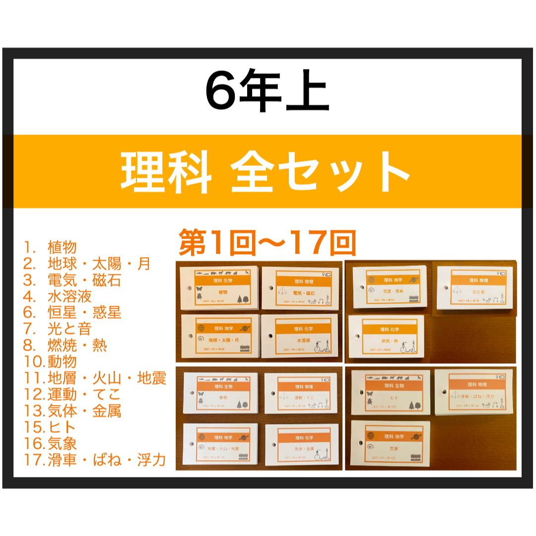 中学受験【6年上 理科 全セット1-17回】暗記カード 予習シリーズ 組分け-