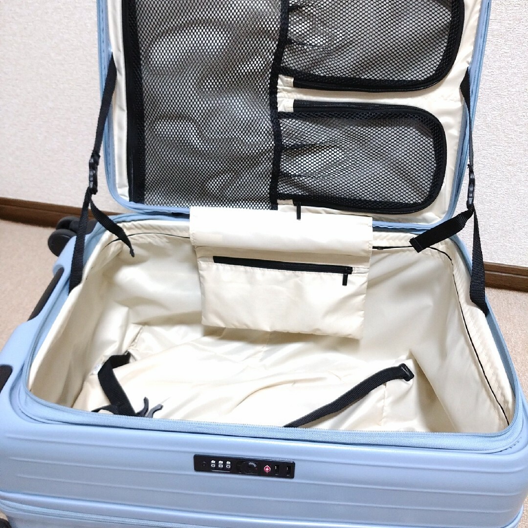 スーツケース 水色 4～5泊用 フロントオープン 可愛い